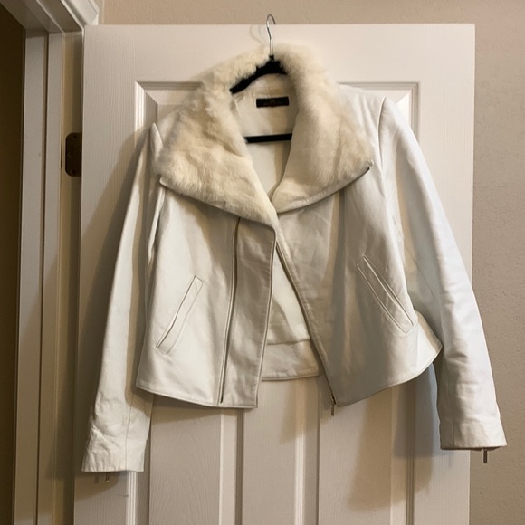 Winter White Leather Jacket with Fur Trim - Picture 1 of 10